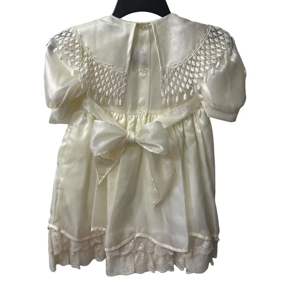 Vintage Honeybee Frilly Lace Dress Girls‎ Sz 5 Ivory Flower Girl Pageant Shimmer